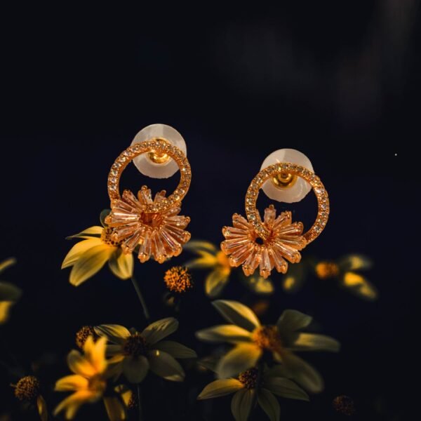 Golden Bloom Rose Gold American Diamond Earrings - Image 5