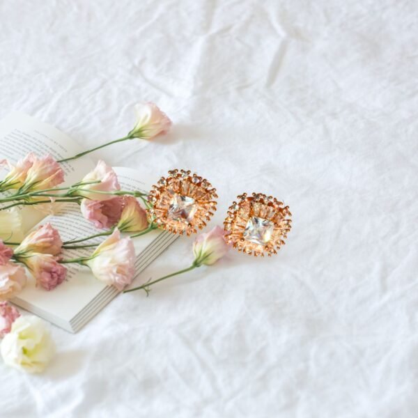 Radiant Crown Rose Gold American Diamond Stud Earrings - Image 5