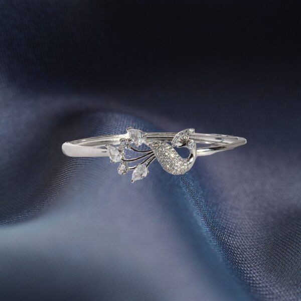 Silver Peacock Style American Diamond Anti Tarnish Bangle - Image 2