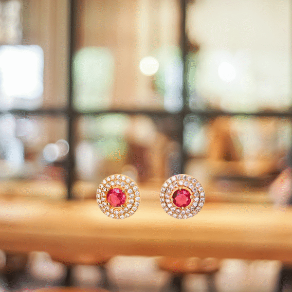Gold Toned Royal Red Stone AD Stud Earrings - Image 5