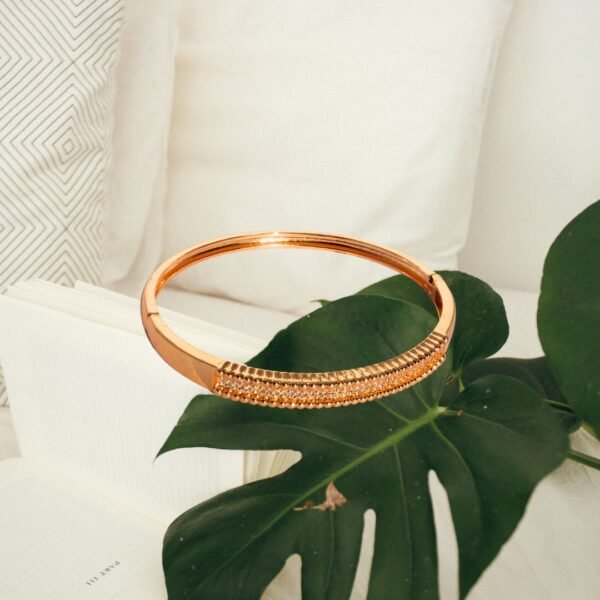 Rose Gold Textured American Diamond Anti Tarnish Bangle - Image 5