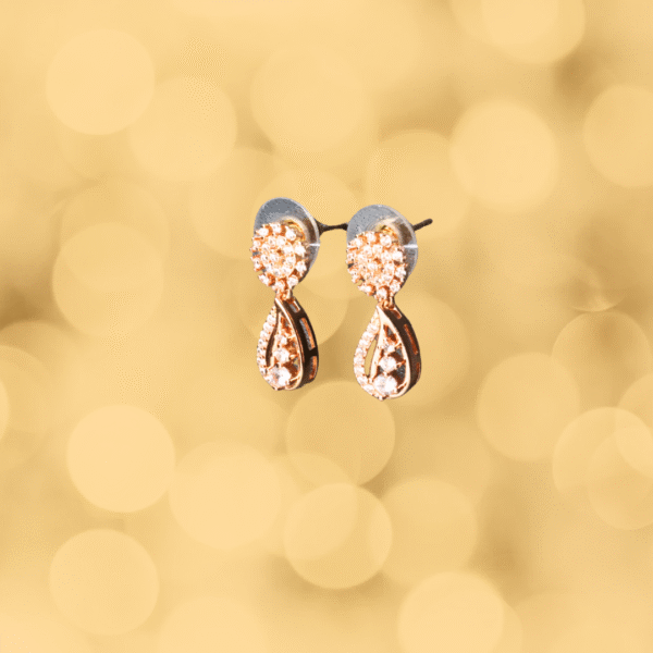 Rose Gold Toned American Diamond Floral Drop Earrings - Image 5
