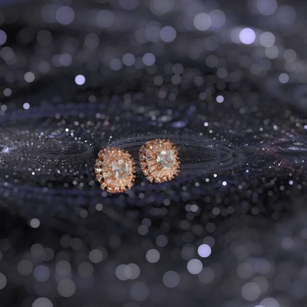 Radiant Crown Rose Gold American Diamond Stud Earrings - Image 6