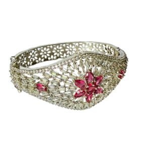 American Diamond Studded Floral Bangle with Pink Stones