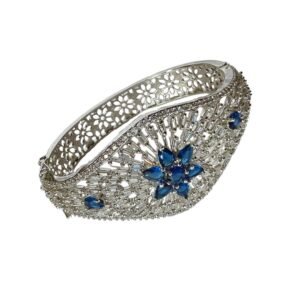 American Diamond Studded Floral Bangle with Blue Stones