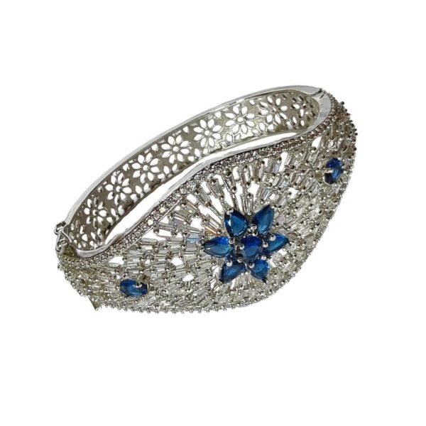American Diamond Studded Floral Bangle with Blue Stones