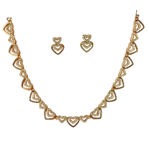 Rose Gold Toned Heart Design American Diamond Necklace Set
