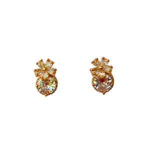 Floral American Diamond Stud Earrings with Gold Finish