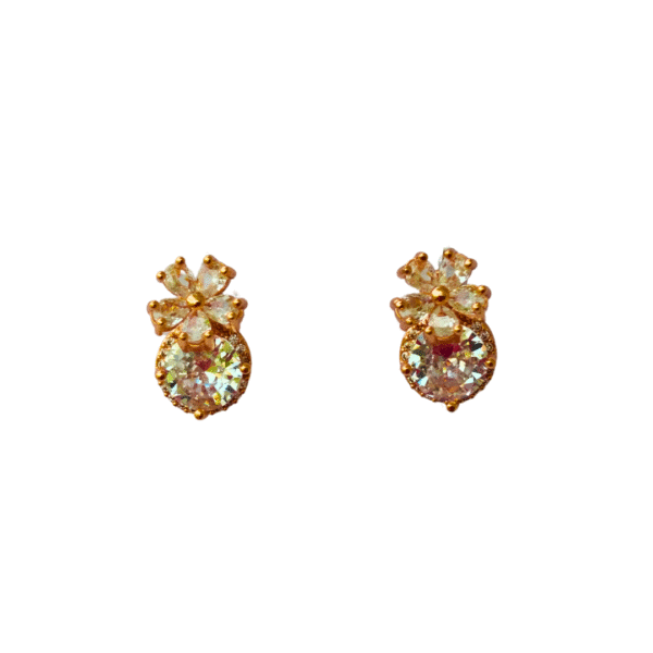 Floral American Diamond Stud Earrings with Gold Finish