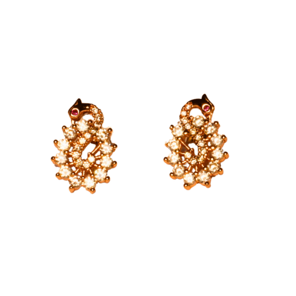 Golden Peacock Design American Diamond Stud Earrings - Image 2