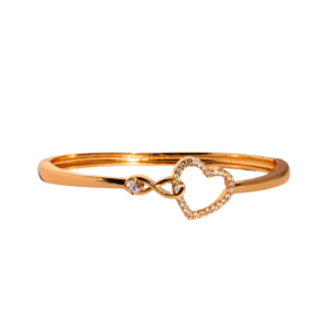 Gold Toned American Diamond Heart Shaped Bangle Bracelet