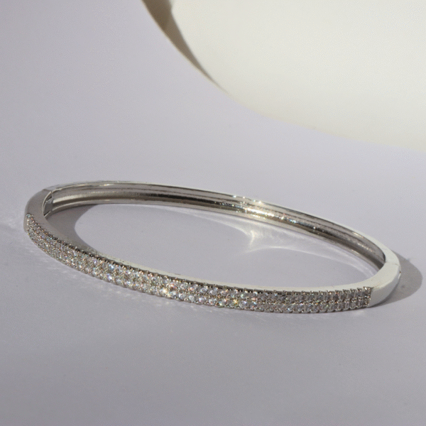 Elegant American Diamond Studded Silver Tone Bangle Bracelet - Image 2