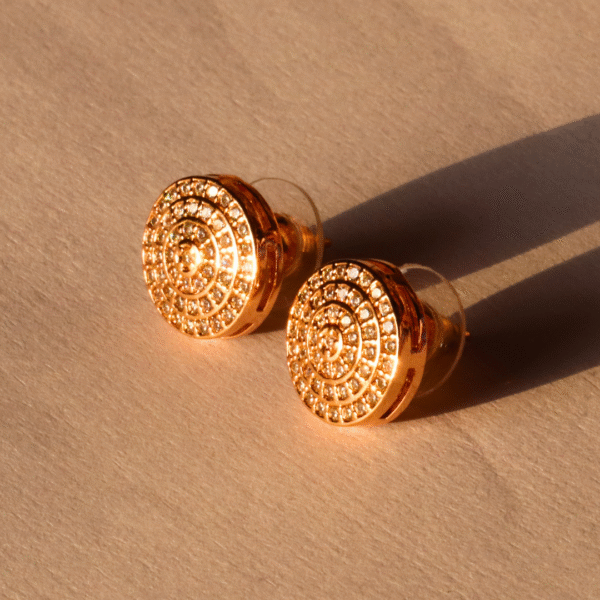 Classic Round Golden American Diamond Statement Studs - Image 2