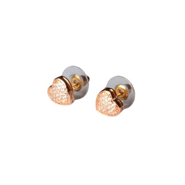 Rose Gold Heart Shaped Stud Earrings with CZ Stones - Image 2