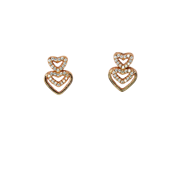 Rose Gold Toned Heart Design American Diamond Necklace Set - Image 2