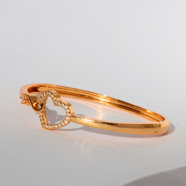 Gold Toned American Diamond Heart Shaped Bangle Bracelet - Image 2