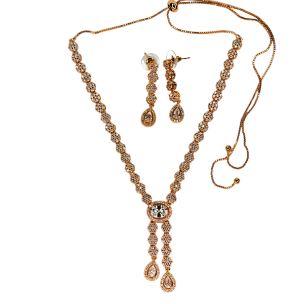 Elegant American Diamond Necklace Set with Drop Danglers - Image 3