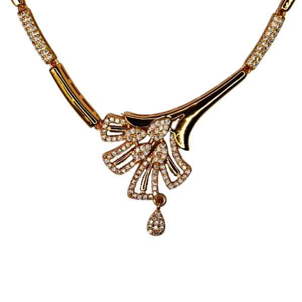 Elegant Floral Motif American Diamond Necklace Set - Image 3