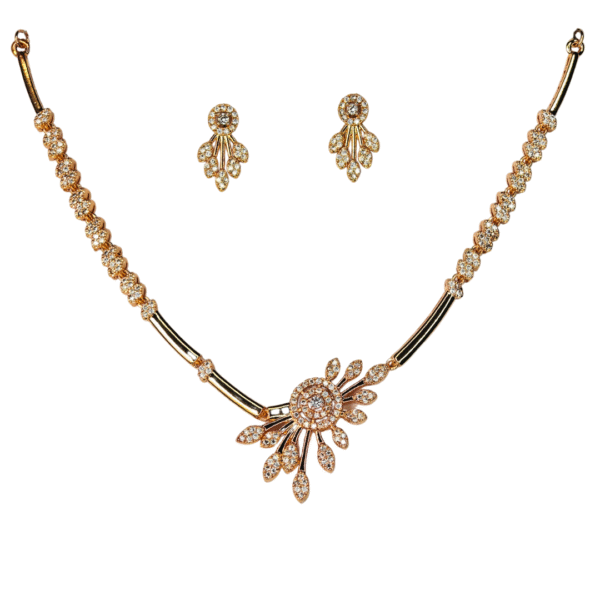 American Diamond Necklace Set with Delicate Floral Pendant - Image 3