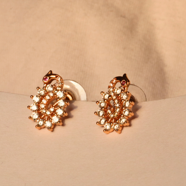 Golden Peacock Design American Diamond Stud Earrings - Image 3