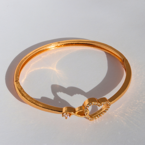 Gold Toned American Diamond Heart Shaped Bangle Bracelet - Image 3