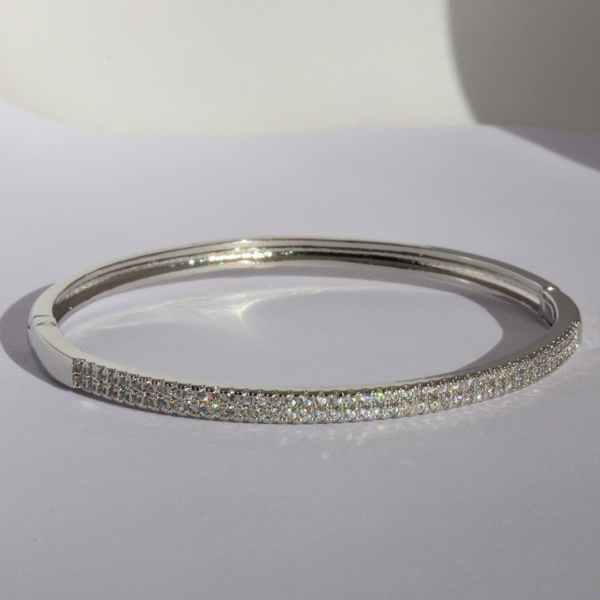 Elegant American Diamond Studded Silver Tone Bangle Bracelet - Image 4