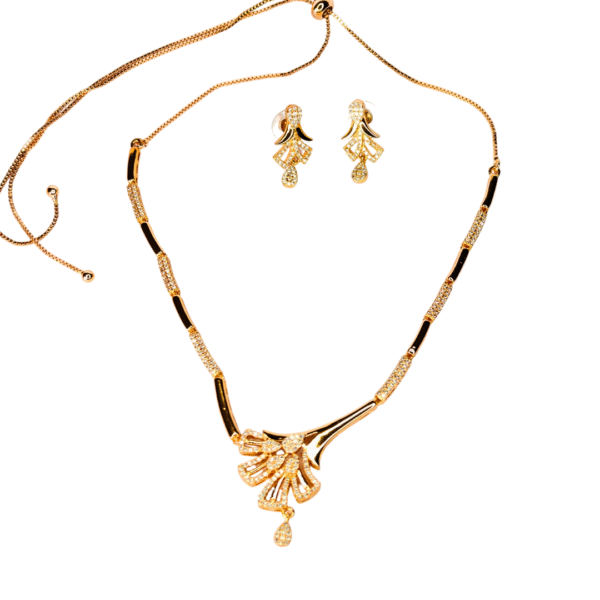 Elegant Floral Motif American Diamond Necklace Set - Image 4