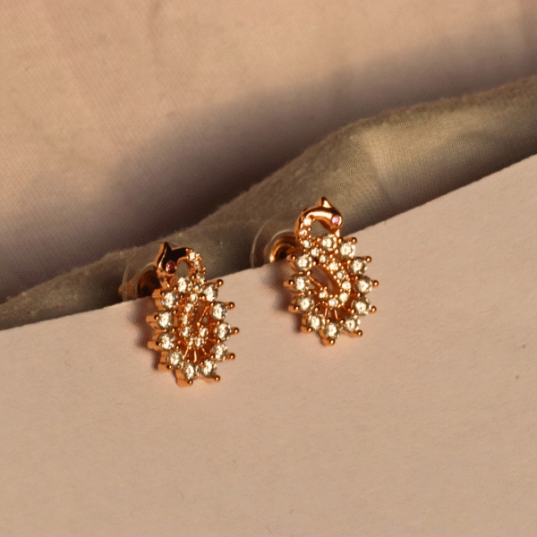 Golden Peacock Design American Diamond Stud Earrings - Image 4