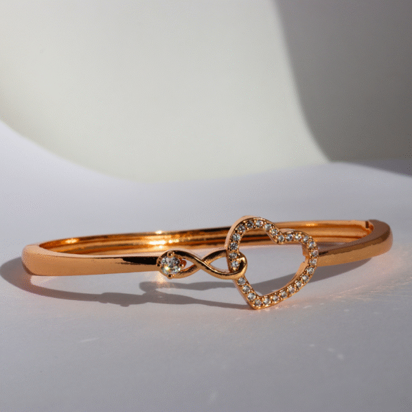 Gold Toned American Diamond Heart Shaped Bangle Bracelet - Image 4