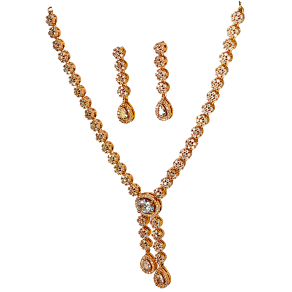 Elegant American Diamond Necklace Set with Drop Danglers - Image 5