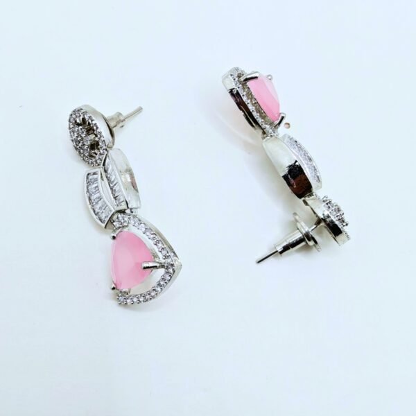 American Diamond Necklace Set with Pink & Aqua Green Stones - Image 6