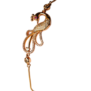 Peacock Motif CZ Gold-Plated Slider Chain Bracelet