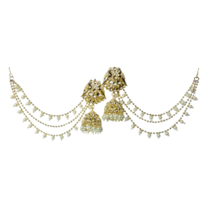 Peacock Design Jhumka Earrings with Multi-Layered Ear Chains