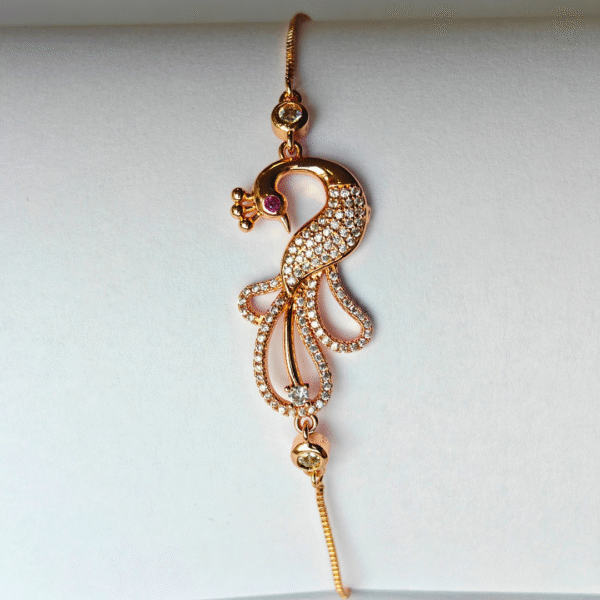 Peacock Motif CZ Gold-Plated Slider Chain Bracelet - Image 2