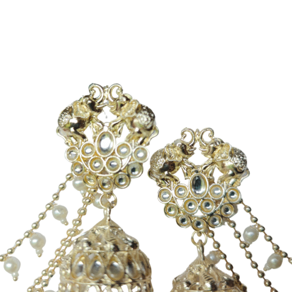 Elephant Design Jhumka Earrings with Multilayered Ear Chains - Image 2