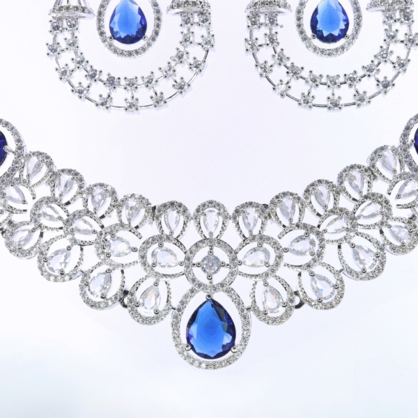 Blue Sapphire-Toned American Diamond Necklace Set - Image 3