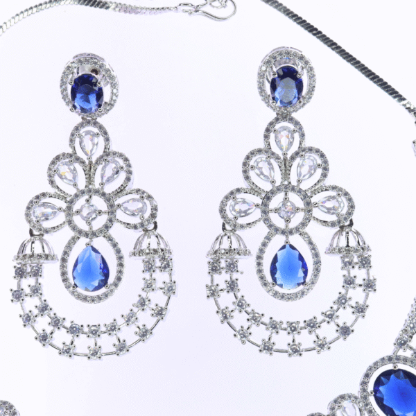 Blue Sapphire-Toned American Diamond Necklace Set - Image 2