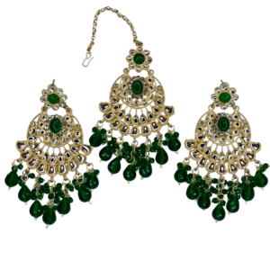 Royal Green Kundan Maang-Tika & Chandbali Earrings Set
