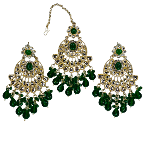 Royal Green Kundan Maang-Tika & Chandbali Earrings Set