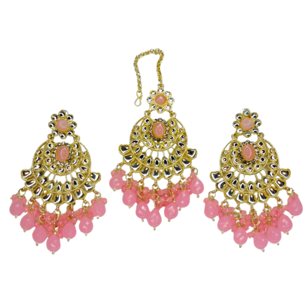 Baby Pink Kundan Maang-Tika & Chandbali Earrings Set