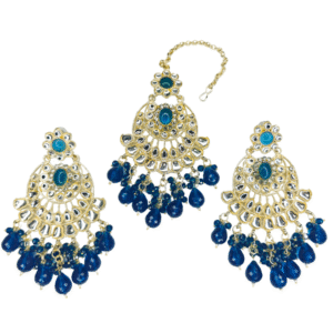 Royal Blue Kundan Maang-Tika & Chandbali Earrings Set