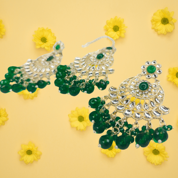 Royal Green Kundan Maang-Tika & Chandbali Earrings Set - Image 3