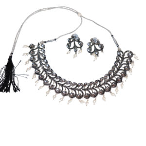 Antique Pearl Drop Design Oxidized Silver Necklace Set