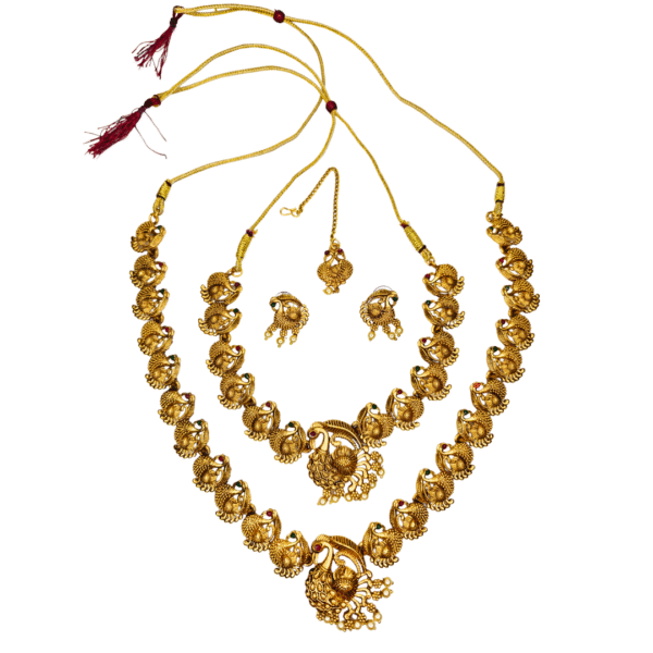 Gold-Tone Peacock Necklace Set with Earrings & Maang Tikka