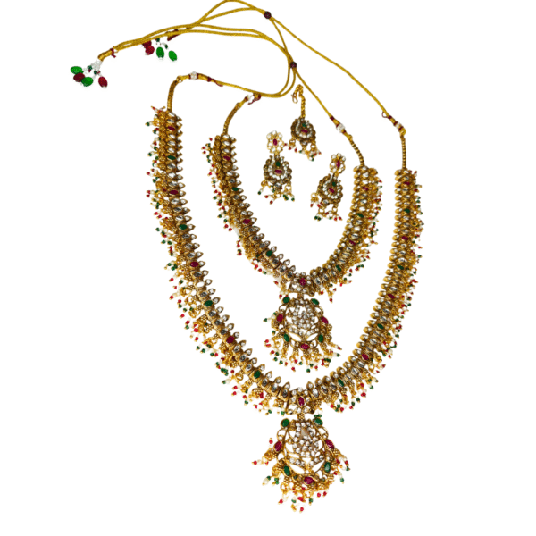 Gold-Plated Long-Short Necklace Set with Earrings-Maang Tika - Image 7