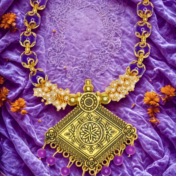 Purple Beaded Necklace & Earrings – Pendant & Pearl Accents - Image 3