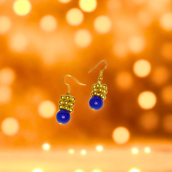 Blue Beaded Necklace Set with Antique Pendant & Earrings - Image 3
