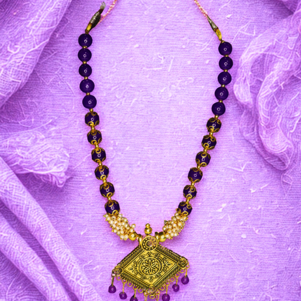 Purple Beaded Necklace & Earrings – Pendant & Pearl Accents - Image 6