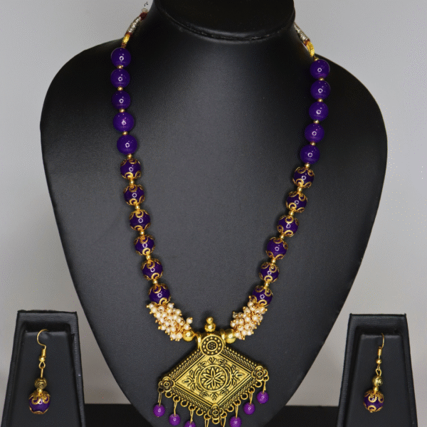 Purple Beaded Necklace & Earrings – Pendant & Pearl Accents - Image 7
