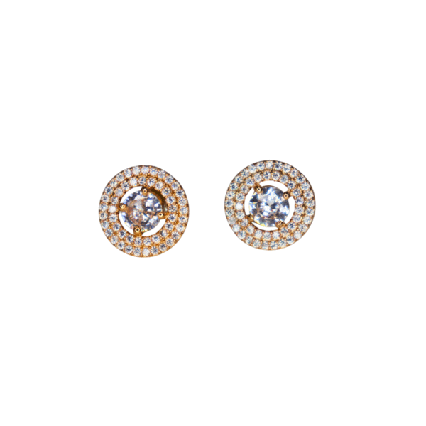 Double Layer Round American Diamond Halo Stud Earrings